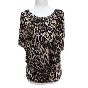 Y2K Leopard Print Off Shoulder Dolman Top Women‎ XS
